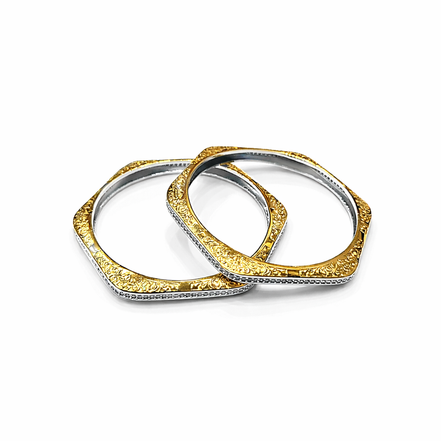 Kalyani Heritage Gold-Carved 925 Silver Bangle Pair