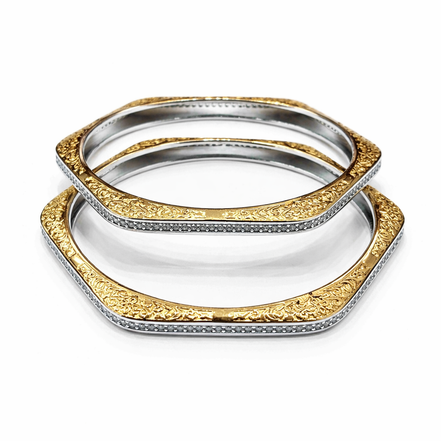 Kalyani Heritage Gold-Carved 925 Silver Bangle Pair