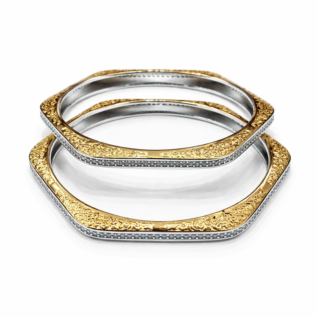 Kalyani Heritage Gold-Carved 925 Silver Bangle Pair