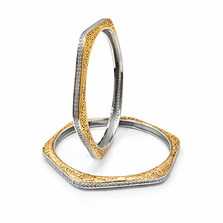 Kalyani Heritage Gold-Carved 925 Silver Bangle Pair