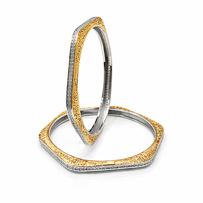 Kalyani Heritage Gold-Carved 925 Silver Bangle Pair