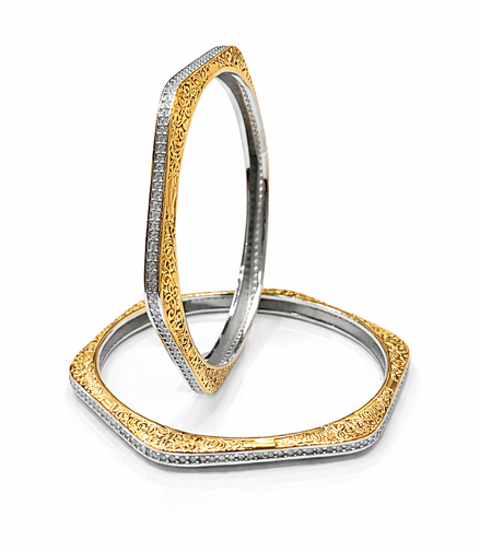 Kalyani Heritage Gold-Carved 925 Silver Bangle Pair