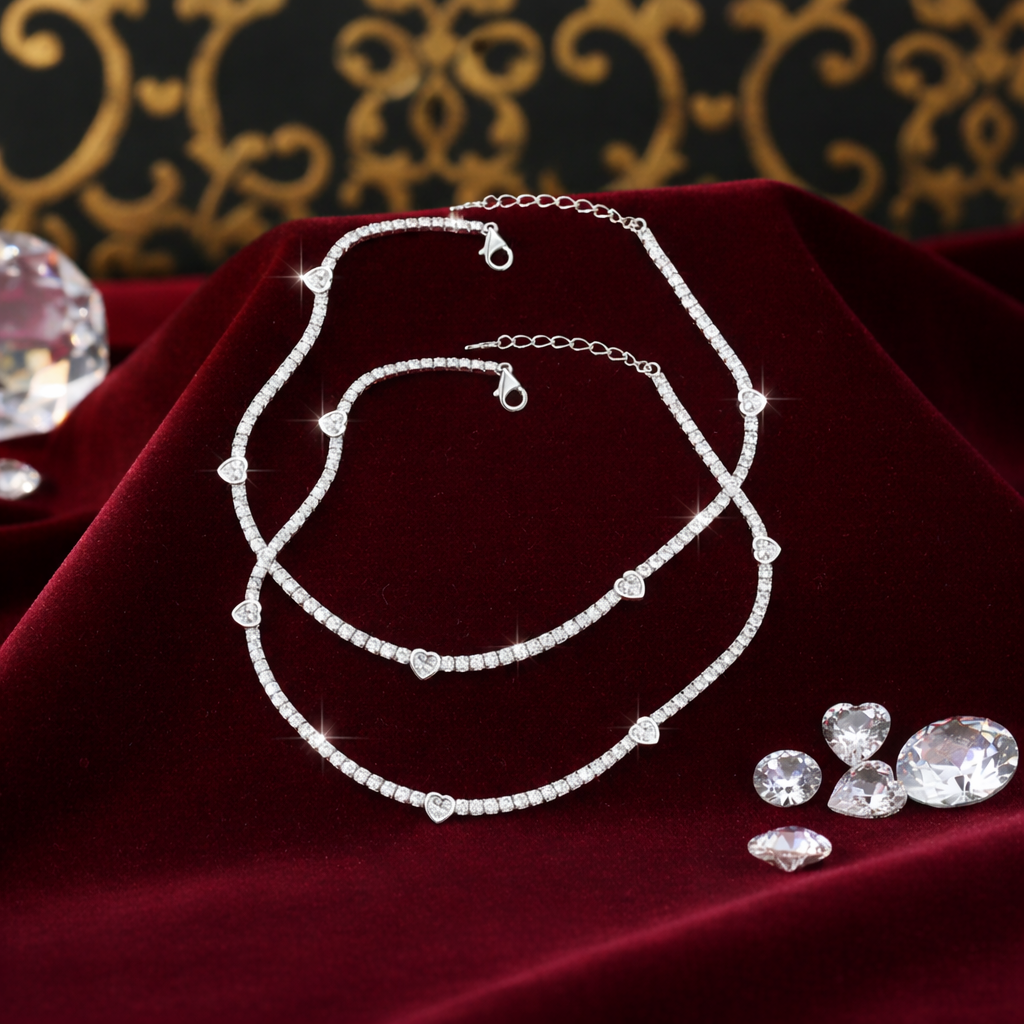 Royale Heart Sparkle 925 Silver Payal (Pair)