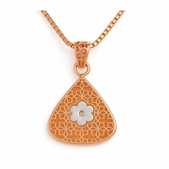 925 Silver Rose Gold Pendant-Chain with Platinum Flower Center