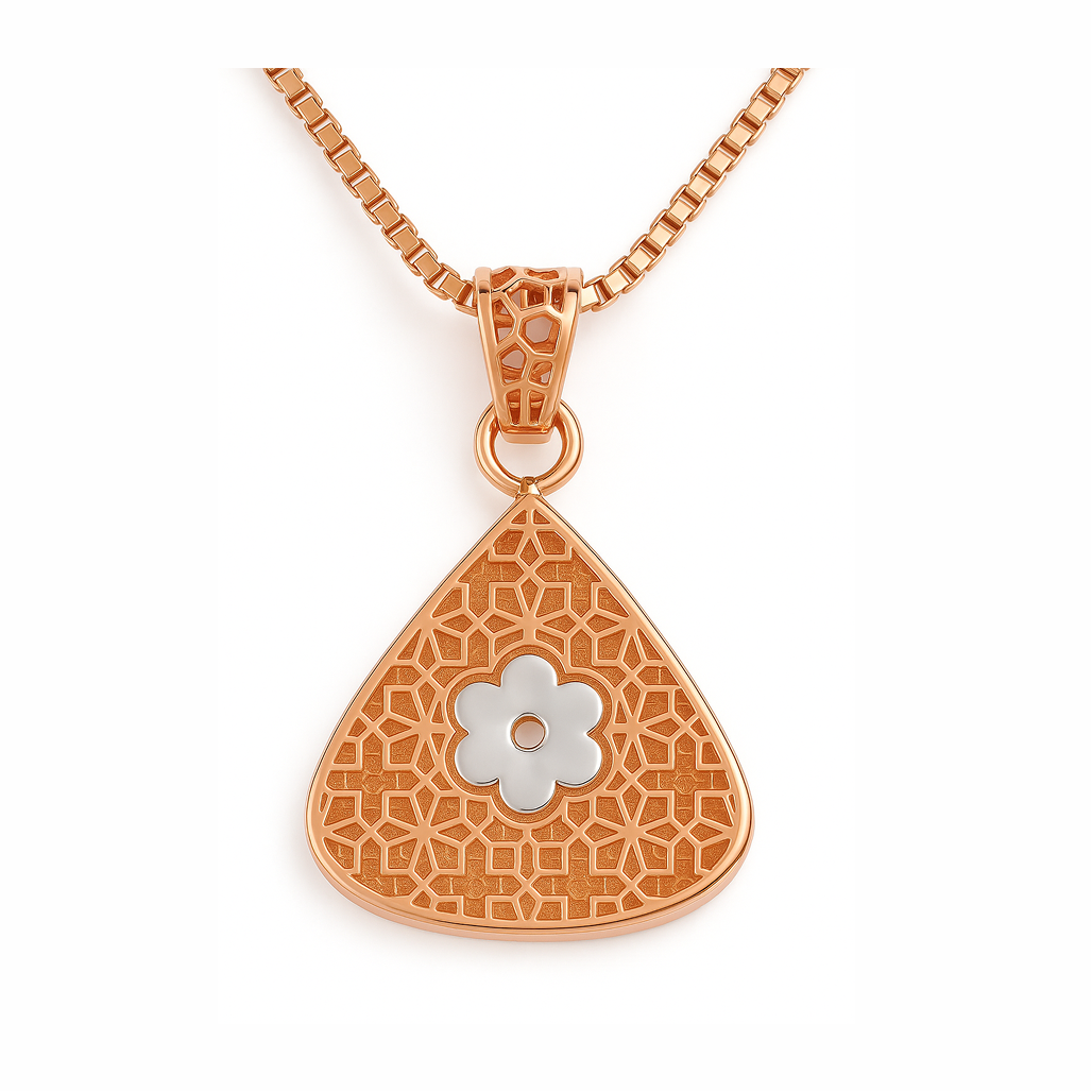 925 Silver Rose Gold Pendant-Chain with Platinum Flower Center