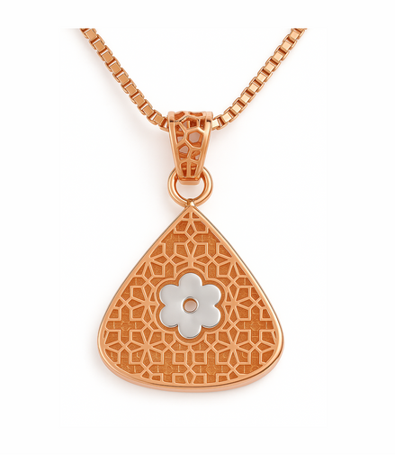 925 Silver Rose Gold Pendant-Chain with Platinum Flower Center
