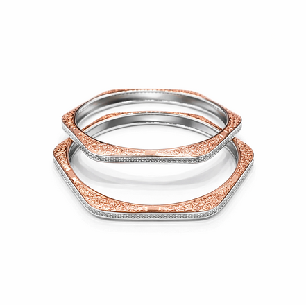 Anvika Rose Heritage Carved 925 Silver Bangle Pair