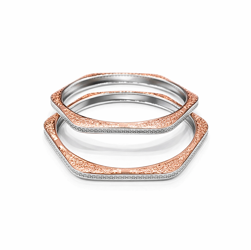 Anvika Rose Heritage Carved 925 Silver Bangle Pair