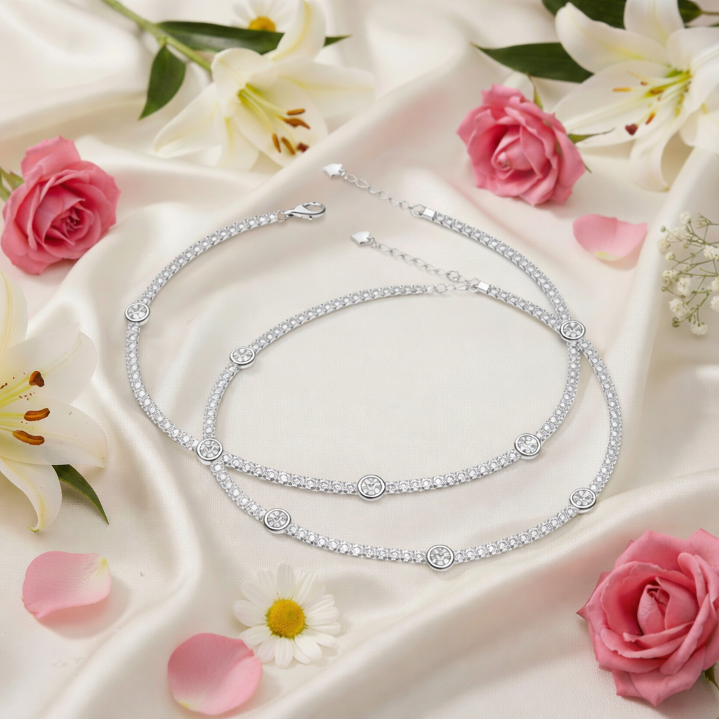 Celeste Diamond Station 925 Silver Payal (Pair)