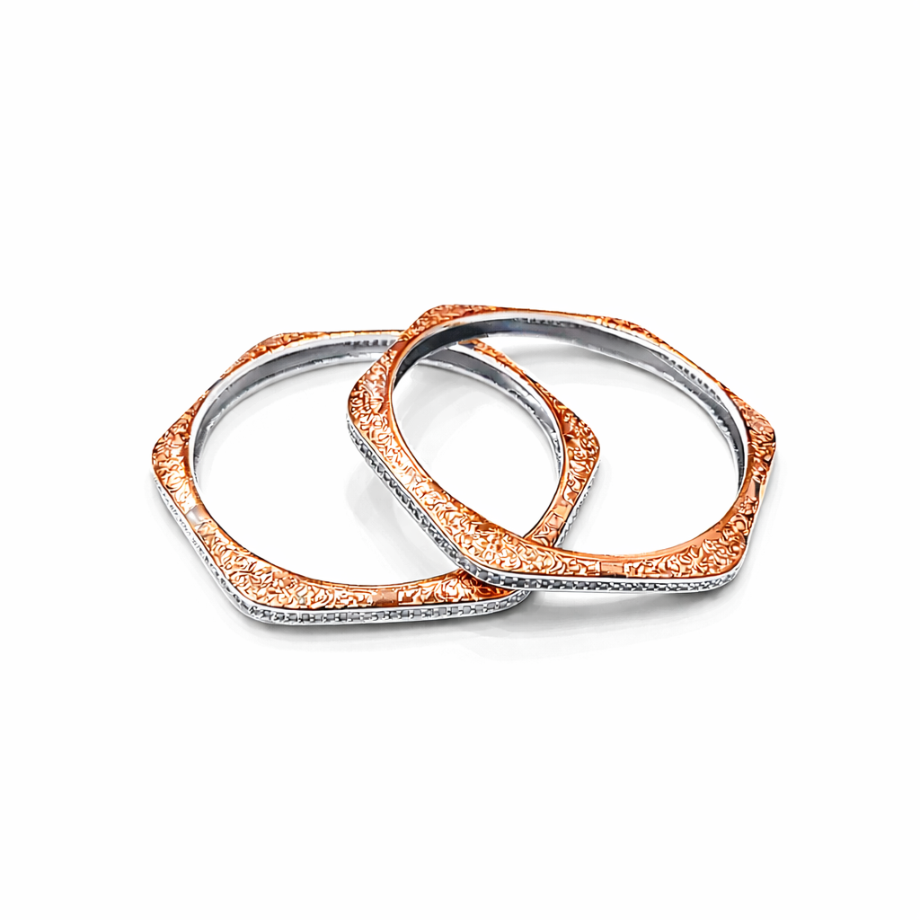 Anvika Rose Heritage Carved 925 Silver Bangle Pair