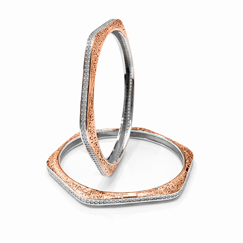 Anvika Rose Heritage Carved 925 Silver Bangle Pair