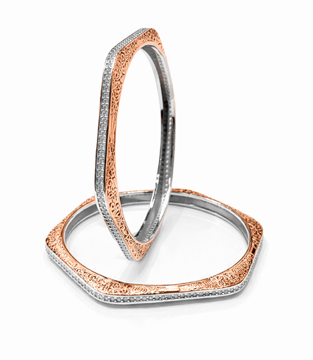 Anvika Rose Heritage Carved 925 Silver Bangle Pair