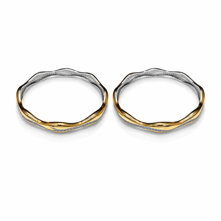 Wave Two-Tone Diamond-Accent 925 Silver Bangle Pair