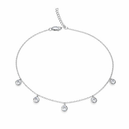 Drop Crystal 925 Silver Anklet (Single)