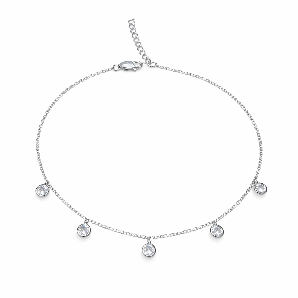 Drop Crystal 925 Silver Anklet (Single)