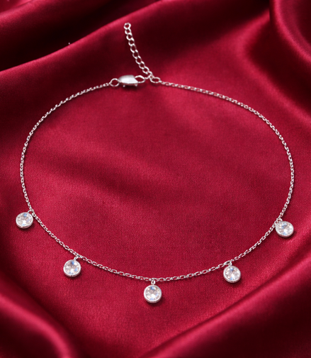 Drop Crystal 925 Silver Anklet (Single)