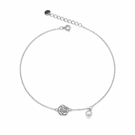 Rose Pearl Bloom 925 Silver Anklet (Single)