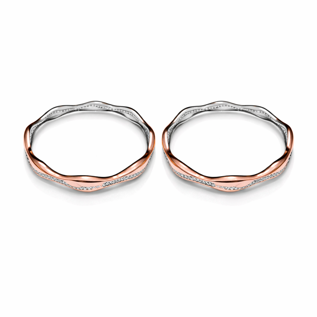Veloria Two-Tone Wave 925 Silver Bangles