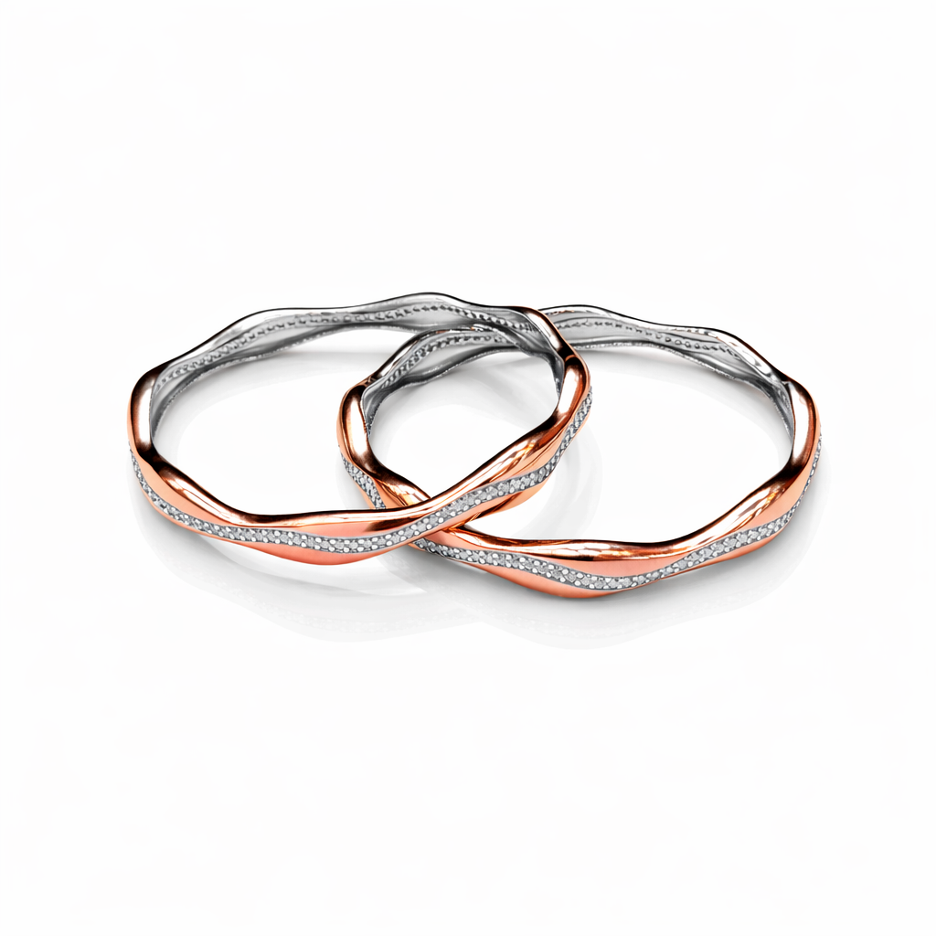 Veloria Two-Tone Wave 925 Silver Bangles