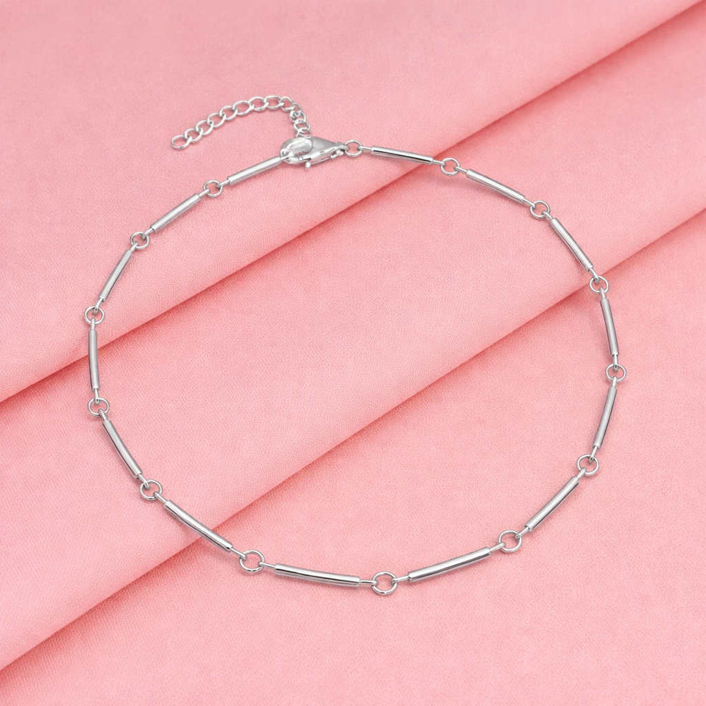 Sleek Bar Link 925 Silver Payal (Single)
