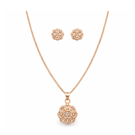 Rose Gold Floral Bloom 925 Silver Pendant & Earring Set