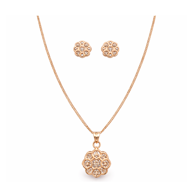 Rose Gold Floral Bloom 925 Silver Pendant & Earring Set