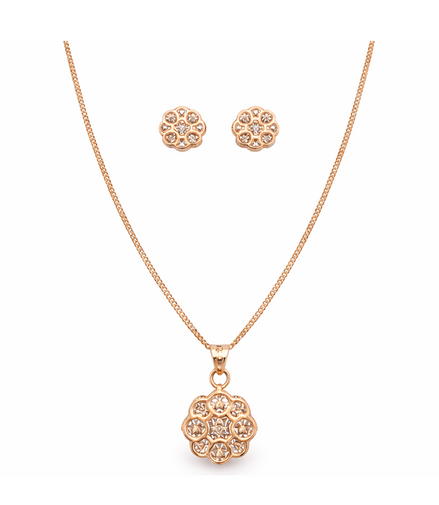 Rose Gold Floral Bloom 925 Silver Pendant & Earring Set