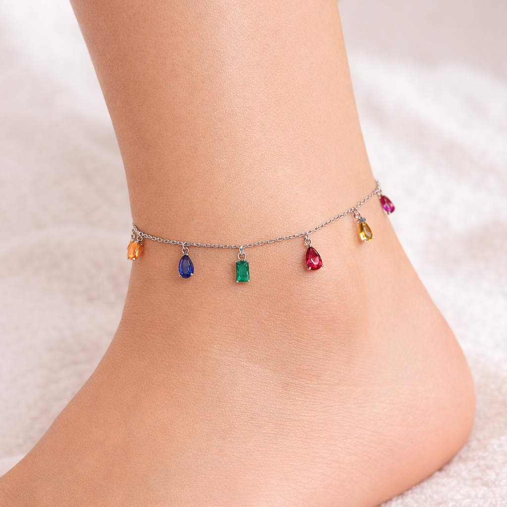 Rainbow Drop 925 Silver Payal (Single)