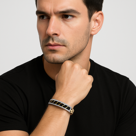 Noir Wave Half-Kada Bracelet For Men