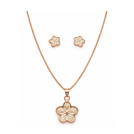 Rose Gold Frosted Petal 925 Silver Jewelry Set
