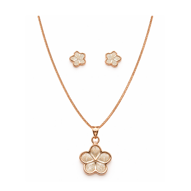 Rose Gold Frosted Petal 925 Silver Jewelry Set