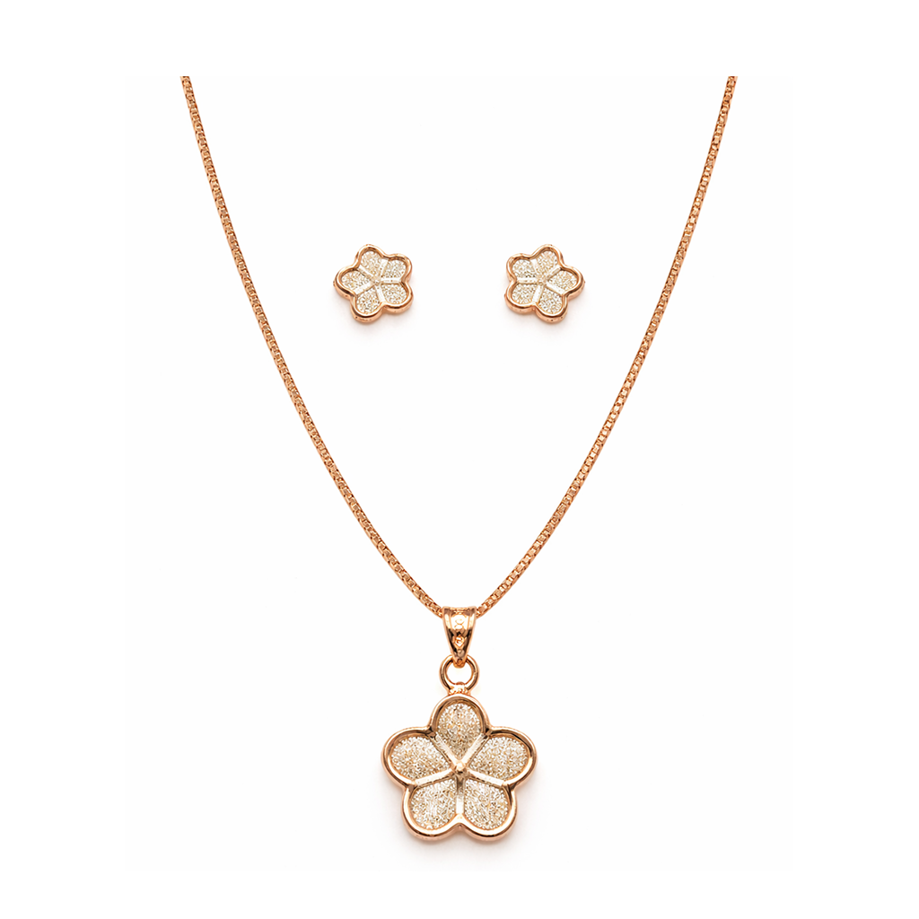 Rose Gold Frosted Petal 925 Silver Jewelry Set