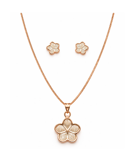 Rose Gold Frosted Petal 925 Silver Jewelry Set