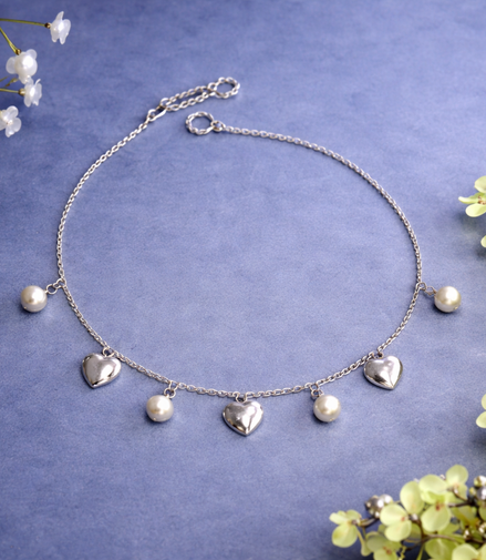 Heart Pearl Charm 925 Silver Payal (Single)