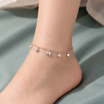 Heart Pearl Charm 925 Silver Payal (Single)