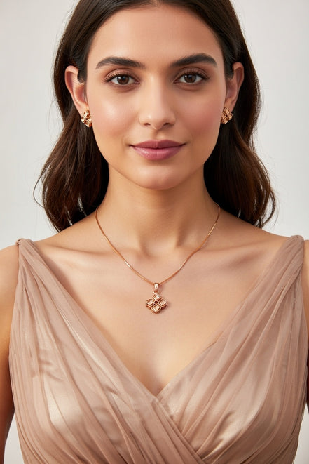 Rose Gold Geometric Clover 925 Silver Jewelry Set