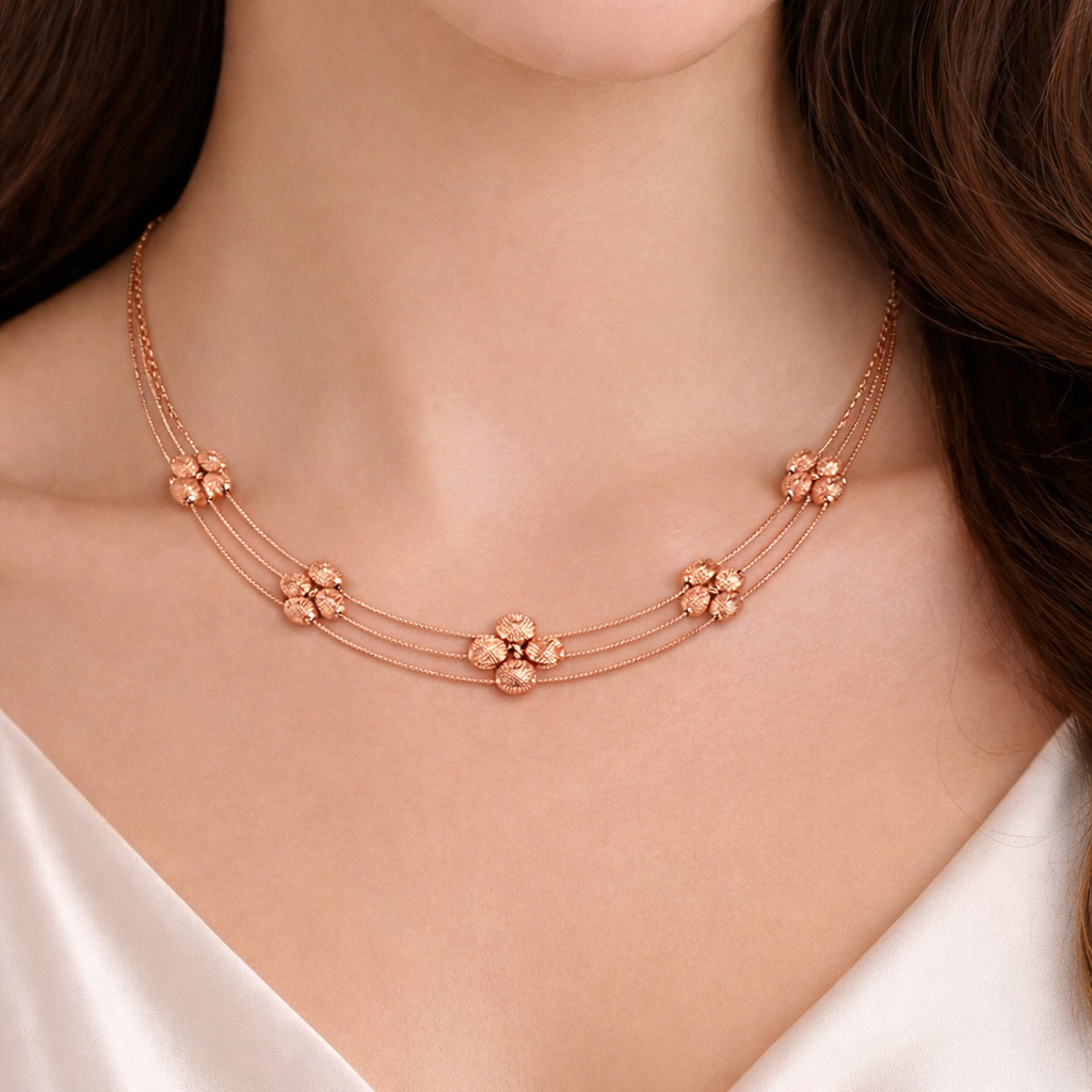 Aurelia Bloom Trio 925 Sterling Silver Rose Gold Necklace