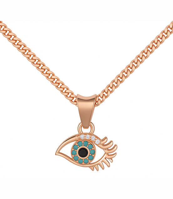 925 Silver Rose Gold Nazra Eye Pendant with Chain