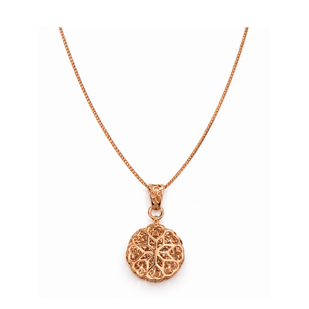 Rose Gold Filigree Starburst 925 Silver Pendant with Chain