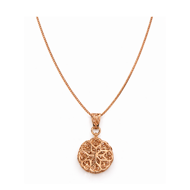 Rose Gold Filigree Starburst 925 Silver Pendant with Chain