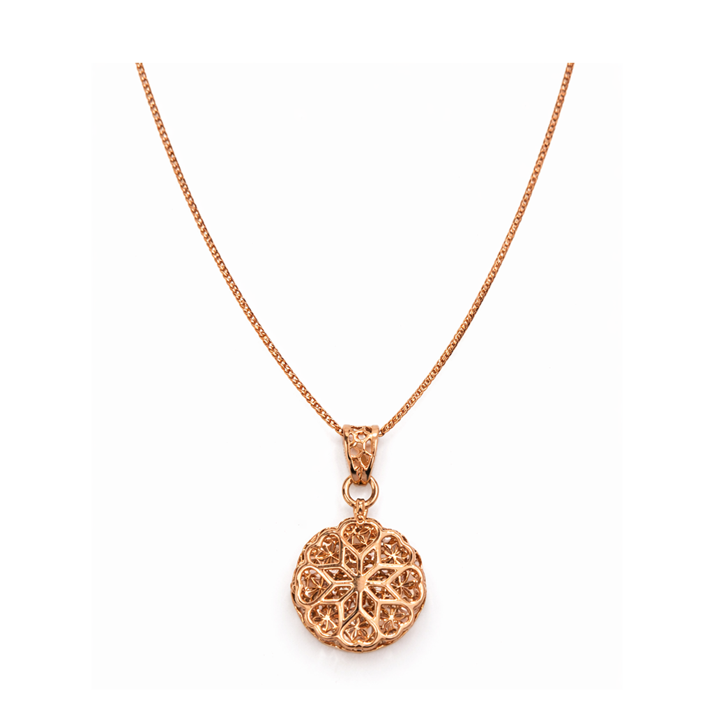 Rose Gold Filigree Starburst 925 Silver Pendant with Chain