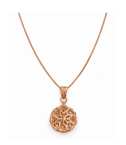 Rose Gold Filigree Starburst 925 Silver Pendant with Chain