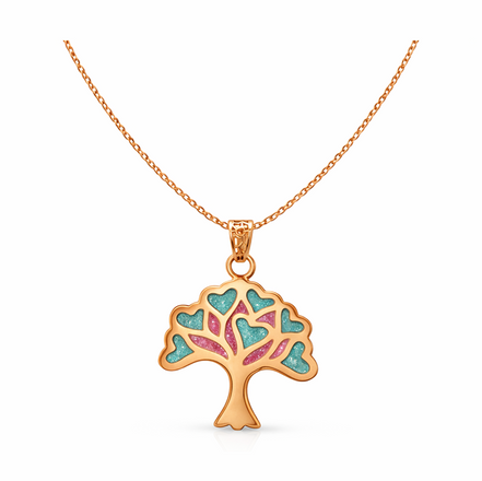 Tree of Love Multicolor Rose Gold Pendant with Chain