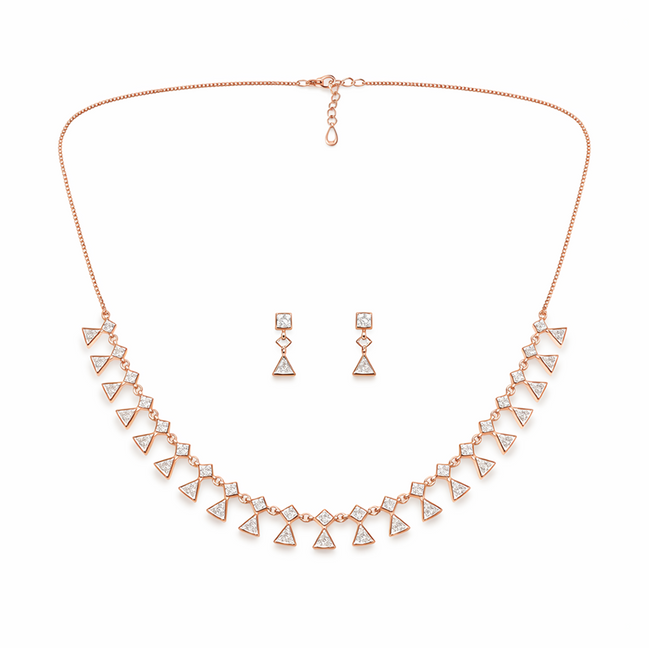 GeoLuxe Triangle Rose Gold Necklace Set