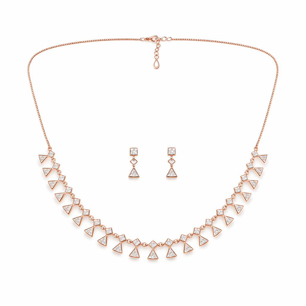 GeoLuxe Triangle Rose Gold Necklace Set