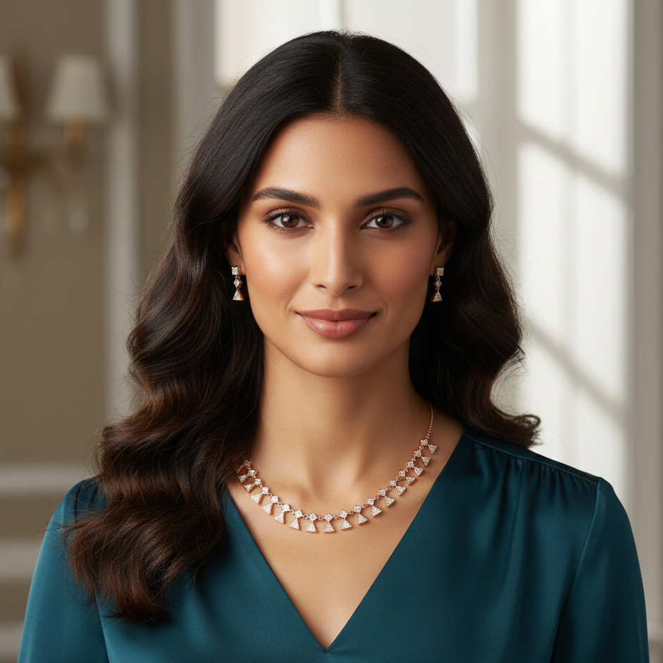 GeoLuxe Triangle Rose Gold Necklace Set