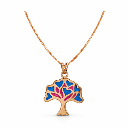 Tree of Love Blue & Pink Enamel Rose Gold Pendant with Chain