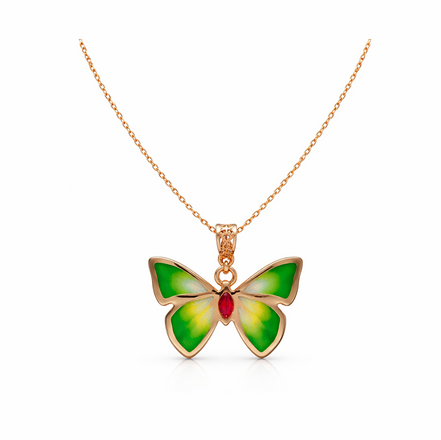 Emerald Flutter 92.5 Sterling Silver Butterfly Pendant Necklace