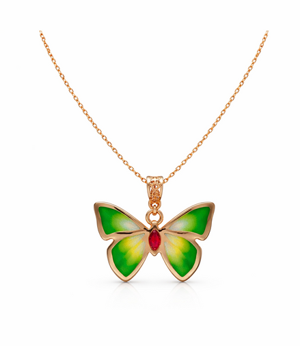 Emerald Flutter 92.5 Sterling Silver Butterfly Pendant Necklace