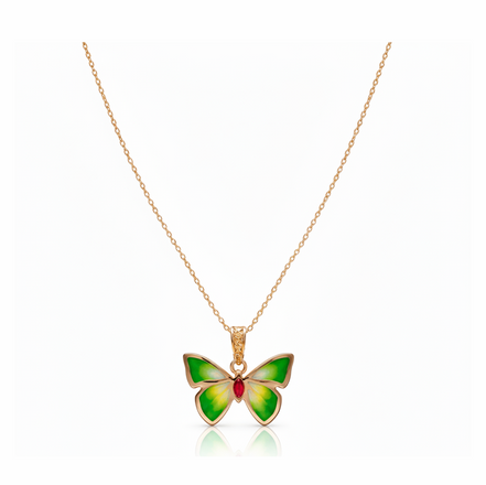 Emerald Flutter 92.5 Sterling Silver Butterfly Pendant Necklace